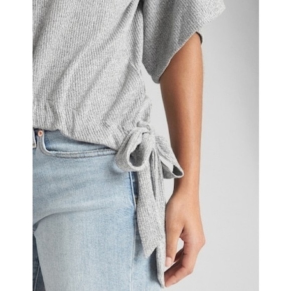 Gap Ribbed Softspun Short sleeve Side-Tie Grey Top - Picture 6 of 7